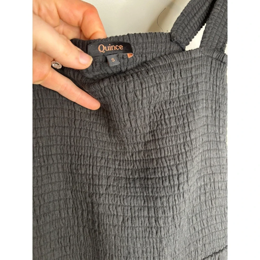 Quince Organic Cotton Gauze Smocked Maxi Dress Black Small